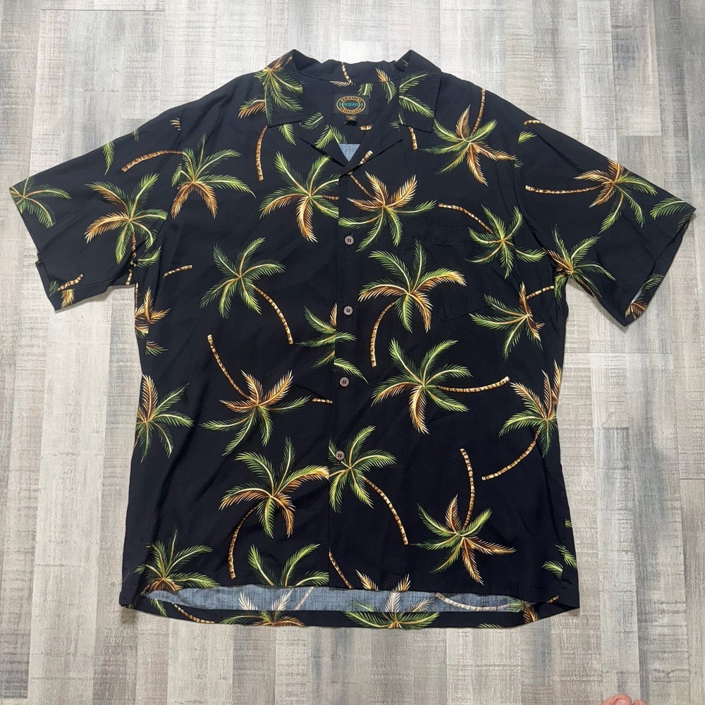 Hawaiian Reserve Collection Mens XL Black Palm Tree AOWP Shirt Made in Hawaii